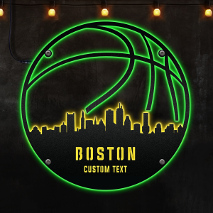 Custom Boston basketball Afcultures Custom Neon Metal Sign, Neon Lights Metal Wall Art, Personalized Sports Name Sign Decoration For Room, Basketball Player Outdoor Home Decor Gift