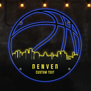 Custom Denver basketball Afcultures Custom Neon Metal Sign, Neon Lights Metal Wall Art, Personalized Sports Name Sign Decoration For Room, Basketball Player Outdoor Home Decor Gift