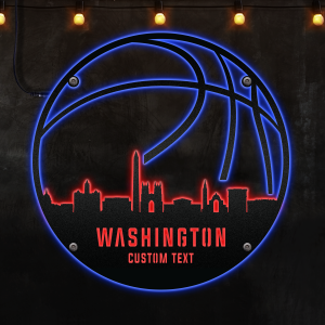 Custom Washington basketball Afcultures Custom Neon Metal Sign, Neon Lights Metal Wall Art, Personalized Sports Name Sign Decoration For Room, Basketball Player Outdoor Home Decor Gift