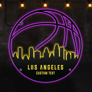 Custom Los Angeles basketball 2 Afcultures Custom Neon Metal Sign, Neon Lights Metal Wall Art, Personalized Sports Name Sign Decoration For Room, Basketball Player Outdoor Home Decor Gift