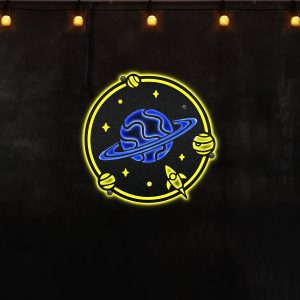 Spaceship Explore the Universe Neon Lights Metal Wall Art