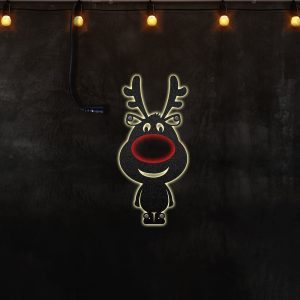 Cartoon Reindeer Neon Lights Metal Wall Art