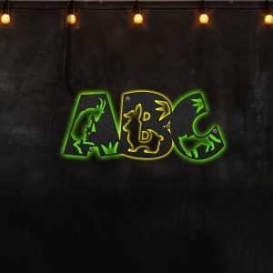 ABC Alphabet For Kid Room Neon Lights Metal Wall Art