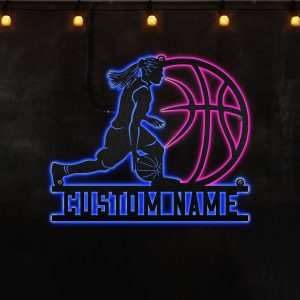 Custom Basketball, Basketball Player Name Sign Gift Neon Lights Metal Wall Art