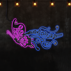 Butterfly and music Afcultures Custom Neon Metal Sign, Neon Lights Metal Wall Art, Musical Sign Decoration For Room, Musician Outdoor Home Decor Gift