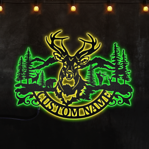 Deer Mountain Bear Afcultures Neon Metal Wall Art Hunting Mountain Theme, Perfet Fit for Any Room