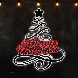 Merry Christmas Tree, Christmas Tree Metal Decor , Afcultures Custom Neon Metal Sign, Neon Lights Metal Wall Art With Led Lights - MS
