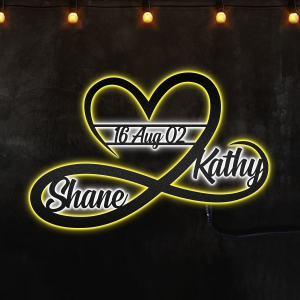Personalized Infinity Heart Metal Sign, Custom Metal Wall Art, Afcultures Custom Neon Metal Sign, Neon Lights Metal Wall Art With Led Lights -