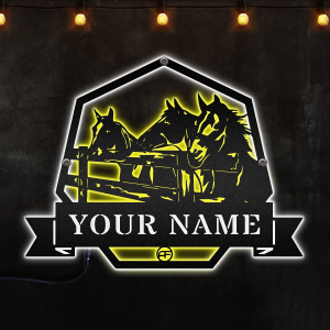 Horse Stable Monogram - Custom, Afcultures Custom Neon Metal Sign, Neon Lights Metal Wall Art With Led Lights -