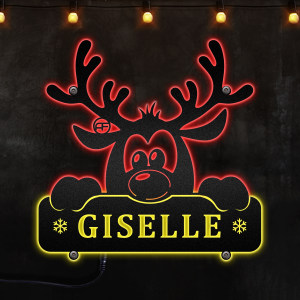 Personalized Cute Christmas Reindeer Custom Neon Metal Sign, Neon Lights Metal Wall Art - MS