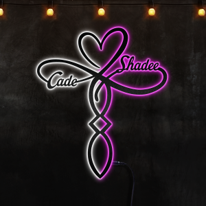 Personalized Metal Wedding Cross, Metal Wedding Gift, Afcultures Custom Neon Metal Sign, Neon Lights Metal Wall Art With Led Lights -