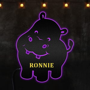 Personalized Cute Hippo For Kid Room Custom Neon Metal Sign, Neon Lights Metal Wall Art - MS