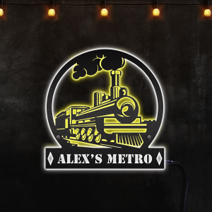 Old Train Custom Name Metal Sign, Afcultures Custom Neon Metal Sign, Neon Lights Metal Wall Art With Led Lights - MS