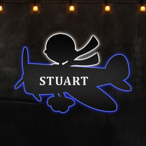 Personalized Little Pilot Driving Airplane Custom Neon Metal Sign, Neon Lights Metal Wall ArtFor Kid Room - MS