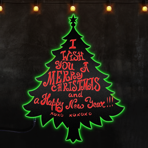 Merry Christmas And Happy New Year Tree Custom Neon Metal Sign, Neon Lights Metal Wall Art - MS