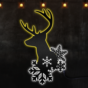 Reindeer And Snowflakes Decoration For Christmas Custom Neon Metal Sign, Neon Lights Metal Wall Art - MS