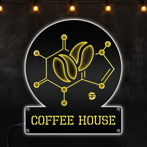 Personalized Caffeine Molecule Metal Wall, Science Metal Wall Art, Afcultures Custom Neon Metal Sign, Neon Lights Metal Wall Art With Led Lights - MS
