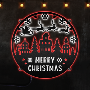 Metal Christmas Sign, Round Christmas Sign, Afcultures Custom Neon Metal Sign, Neon Lights Metal Wall Art With Led Lights - MS