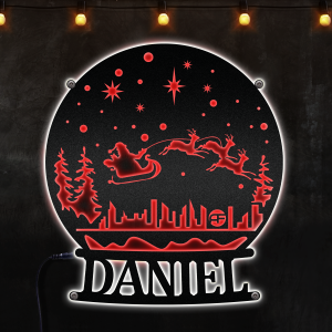 Custom Metal Snow Box Christmas Decor, Family Christmas Sign, Afcultures Custom Neon Metal Sign, Neon Lights Metal Wall Art With Led Lights - MS