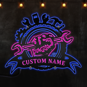 Custom Wrench Mechanic Custom Neon Metal Sign, Neon Lights Metal Wall Art - MS