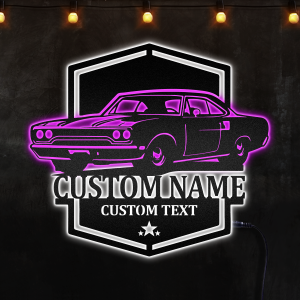 Personalized Old School Muscle Car Name Sign Custom Neon Metal Sign, Neon Lights Metal Wall Art - MS