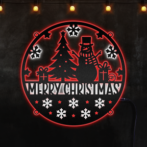 Metal Christmas Sign, Round Christmas Sign, Merry Christmas Decoration, Afcultures Custom Neon Metal Sign, Neon Lights Metal Wall Art With Led Lights - MS