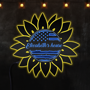 Sunflower Metal Logo Custom Name Metal Wall Art Personalized Openwork Wall Custom Neon Metal Sign, Neon Lights Metal Wall Art With Led Lights - MS