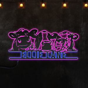 Custom Cows Heifer Funny Farm Animal Face Head Farmhouse Dairy, Afcultures Custom Neon Metal Sign, Neon Lights Metal Wall Art With Led Lights - MS