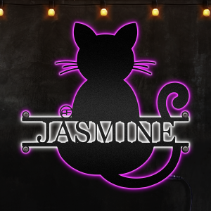 Personalized Metal Cat Name Sign, Pet Monogram Sign, Custom Metal Pet Name Sign, Afcultures Custom Neon Metal Sign, Neon Lights Metal Wall Art With Led Lights - MS
