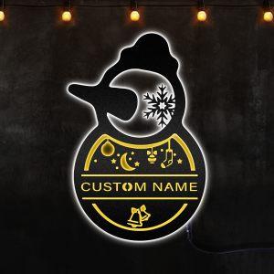 Custom Christmas Snowman Metal Sign Xmas Christmas Gift Custom Neon Metal Sign, Neon Lights Metal Wall Art With Led Lights - MS