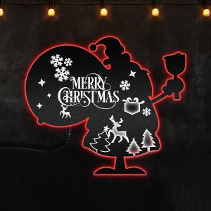 Merry Christmas Wall Art Christmas Santa Claus Custom Neon Metal Sign, Neon Lights Metal Wall Art With Led Lights - MS