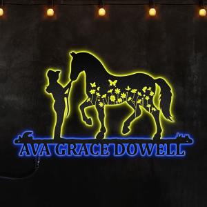 Floral Horse And Girl Personalized Custom Neon Metal Sign, Neon Lights Metal Wall Art - MS