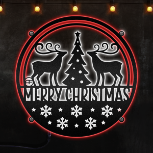 Metal Christmas Sign, Round Christmas Sign, Afcultures Custom Neon Metal Sign, Neon Lights Metal Wall Art With Led Lights - MS