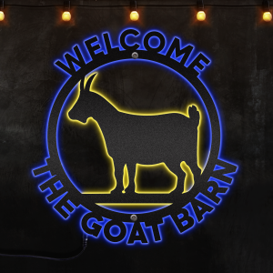 Goat Welcome Sign Afcultures Neon Lights Metal Wall Art Gift for Him Her Farmhouse Rustic Decor - MS"