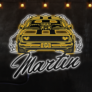 Personalized Muscle Car Custom Neon Metal Sign, Neon Lights Metal Wall Art With Led Lights - MS