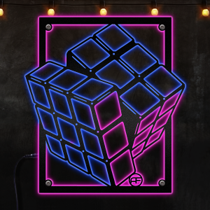 Afcultures Rubik Cube Metal Wall Decor,Interior Housewarming Gifts Custom Neon Metal Sign, Neon Lights Metal Wall Art With Led Lights - MS