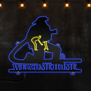 Welcome Home Personalized Firefighter Gift Neon Lights Metal Wall Art