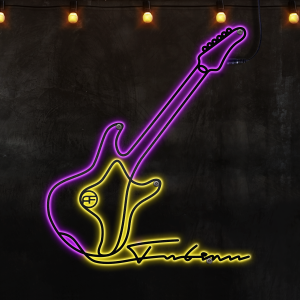 Custom Guitar Afcultures Custom Neon Metal Sign, Neon Lights Metal Wall Art, Personalized Guitar Player Name Sign Decoration For Living Room, Guitarlist Home Decor