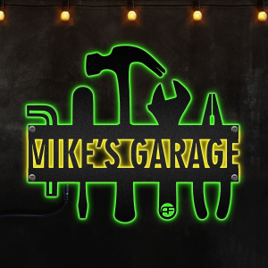 Personalized LED Garage Metal Sign, Light up Home Garage Wall Art, Garage Wall Art, Afcultures Custom Neon Metal Sign, Neon Metal Wall Art