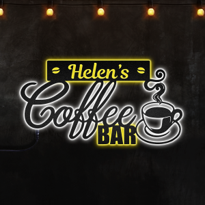 Personalized Coffee Bar Metal Art Sign, Light up Coffee Metal Sign, Multi Colors Coffee Bar Sign, Afcultures Custom Neon Metal Sign, Neon Metal Wall Art