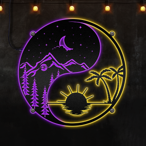Yin Yang v1, Sun and moon, Day and Night Afcultures Neon Led Lights Metal Wall Art, Contrast Element Sign Decoration For Room