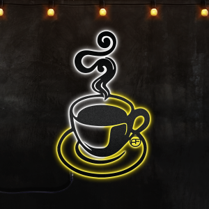 Coffee Cup Metal Art Sign, Light up Coffee Metal Sign, Multi Colors Coffee Cup Sign, Afcultures Custom Neon Metal Sign, Neon Metal Wall Art
