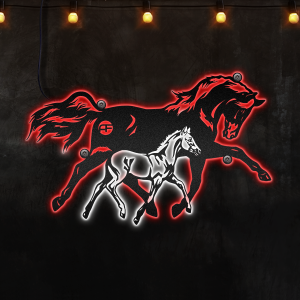Horse Family Sign Afcultures Custom Neon Metal Sign, Neon Lights Metal Wall Art, Metal Wall Decoration, Home Living Room Entryway Decor, Wall Hangings, Farmhouse Decor
