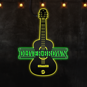 Straight Classic Metal Wall Art with Custom Monogram Perfect Gift for Guitar Lover, Afcultures Custom Neon Metal Sign, Neon Lights Metal Wall Art