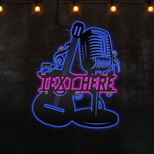 Guitar and Micro Metal Wall Art with Custom Text Perfect Gift for Guitar Lover, Afcultures NEON  Led Lights Metal Wall Art