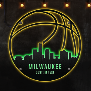 Custom Milwaukee basketball Afcultures Custom Neon Metal Sign, Neon Lights Metal Wall Art, Personalized Sports Name Sign Decoration For Room, Basketball Player Outdoor Home Decor Gift