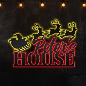 Santa Claus Is Coming My House Custom Custom Neon Metal Sign, Neon Lights Metal Wall Art - MS