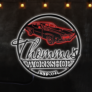 Personalized Workshop Name Sign Custom Garage Est Sign Custom Neon Metal Sign, Neon Lights Metal Wall Art